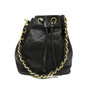 Chanel One Shoulder Bag Drawstring Caviar Black